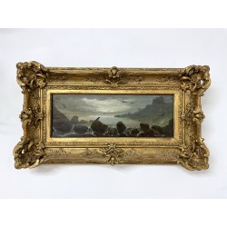 Paysage lacustre encadré XIXe siècle