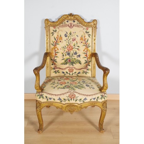 Goldener Sessel im Regency-Stil Tapisserie Petit Point