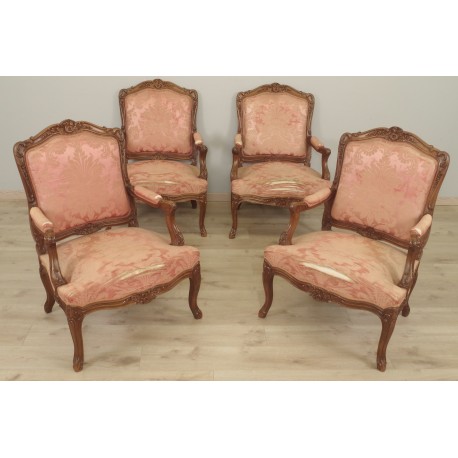 Vier Sessel mit flacher Rückenlehne im Stil Louis XV